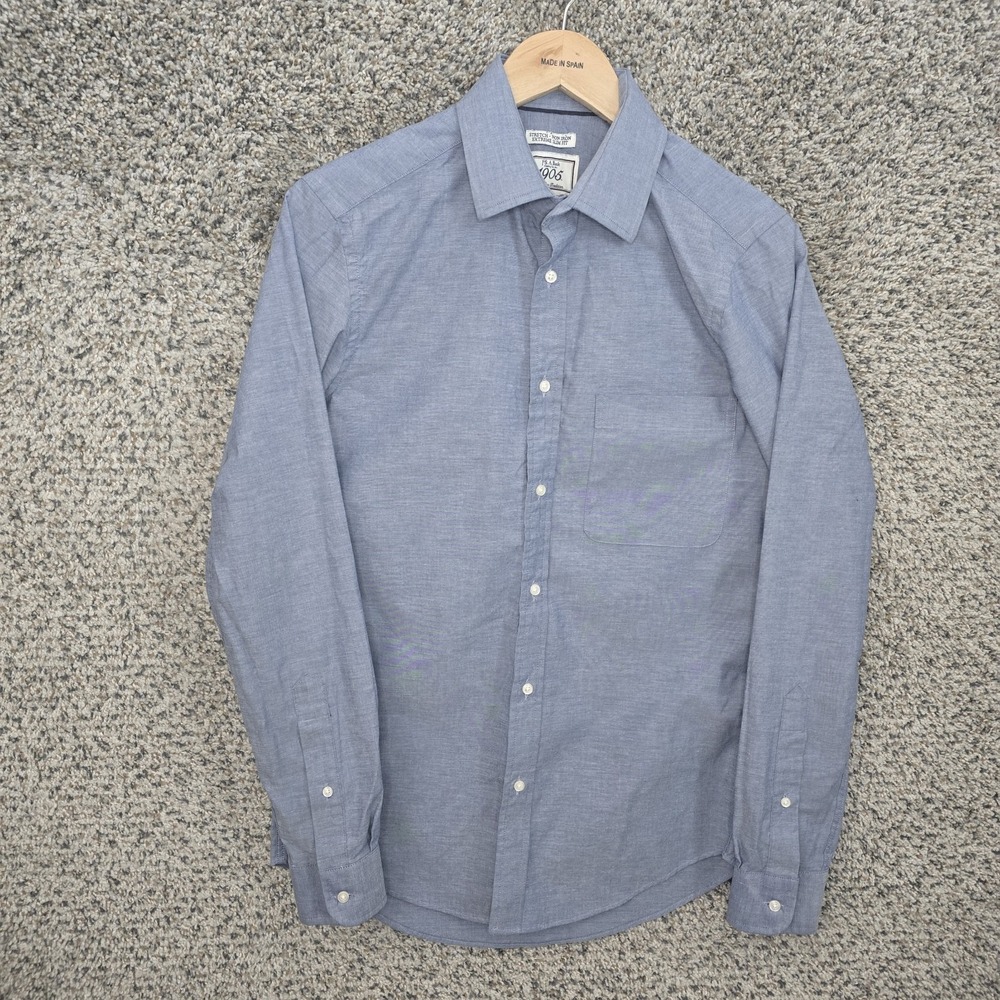 Jos A Bank Dress Shirt Mens 15 34 Blue Button Stretch Non Iron Extreme Slim Fit